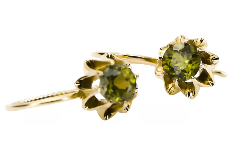 14k žlté zlato 14K (585) Yellow Peridot náušnice vec092y Russian Soviet USSR Vintage style Art Deco style