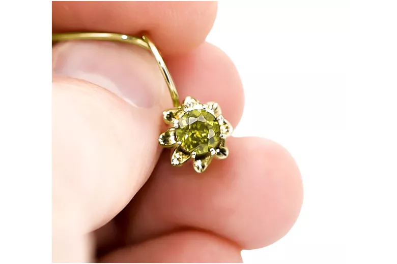 14 Karat Gelbgold 14K (585) Yellow Peridot ohrringe vec092y Russisch Sowjetisch UdSSR Vintage Handwerk Art Deco style