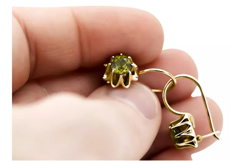 14k geltonas auksas 14K (585) Yellow Peridot auskarai vec092y Rusų Tarybinis TSRS Vintage Art Deco style
