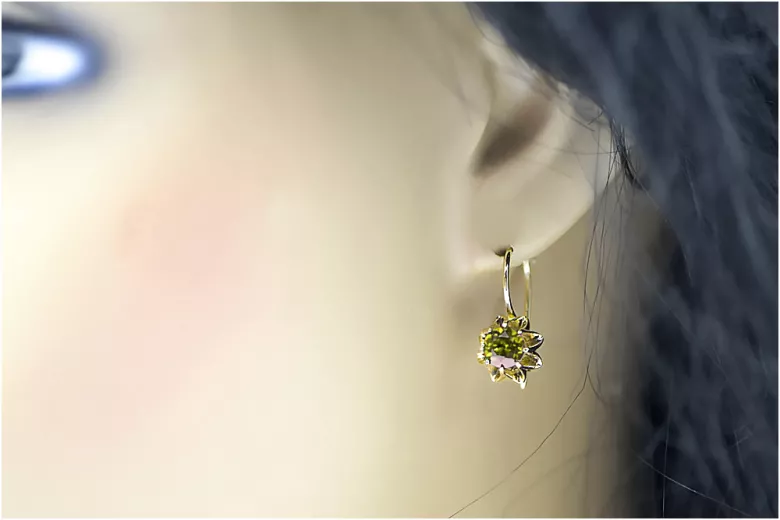 14К жовте золото 14K (585) Yellow Peridot Сережки vec092y Російський Радянський СРСР Вінтаж прикраси Ар-деко style