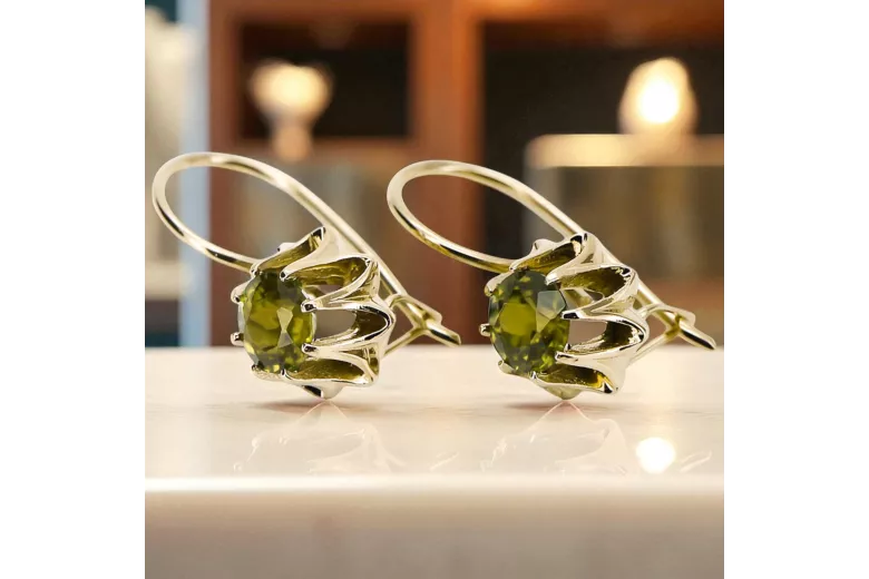 Oro amarillo de 14 quilates 14K (585) Yellow Peridot pendientes vec092y Ruso Soviético URSS Estilo vintage Art Deco style