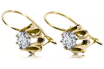 14K жълто злато 14K (585) Zircon Обеци vec092y Руски Съветски СССР Винтидж крафт Ар-деко style