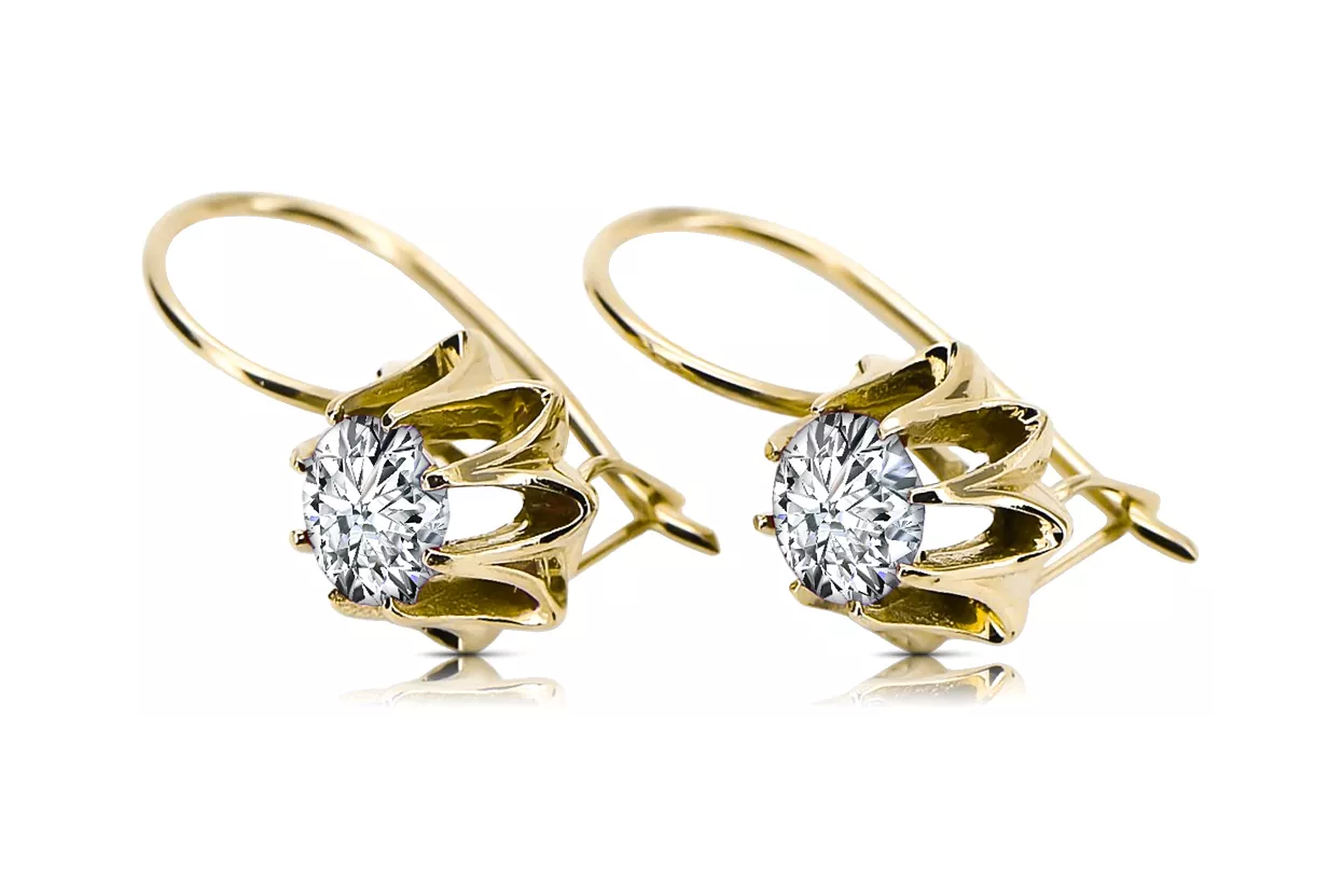 14K жълто злато 14K (585) Zircon Обеци vec092y Руски Съветски СССР Винтидж крафт Ар-деко style