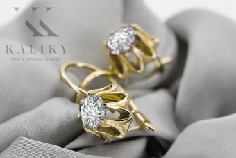 Aur galben 14K 14K (585) Zircon cercei vec092y Rusesc Sovietic URSS Vintage bijuterii Art Deco style