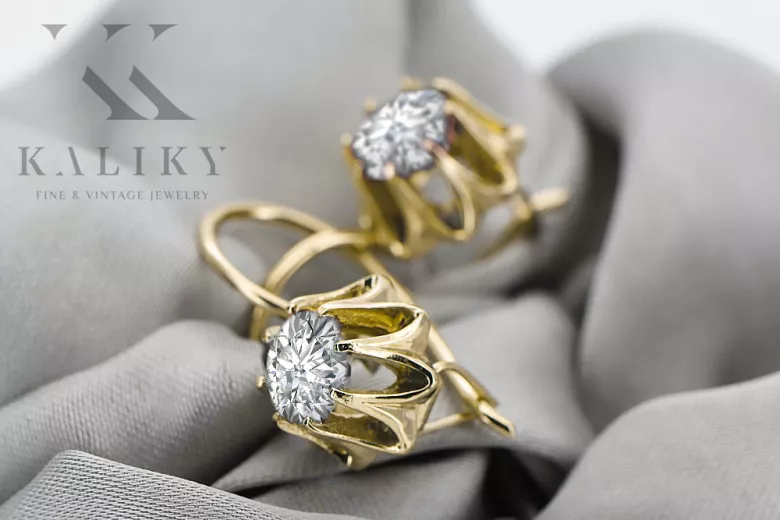 Yellow 14k gold 14K (585) Zircon earrings vec092y Russian Soviet USSR Vintage Art Deco style