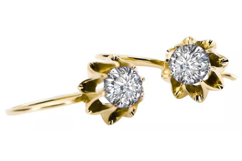 14К жовте золото 14K (585) Zircon Сережки vec092y Російський Радянський СРСР Вінтаж вироби Ар-деко style