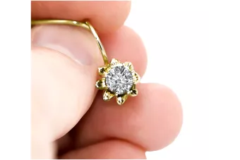 Or jaune 14 carats 14K (585) Zircon des boucles d'oreilles vec092y Russe Soviétique URSS Vintage Art Deco style