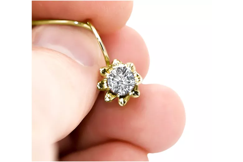 Aur galben 14K 14K (585) Zircon cercei vec092y Rusesc Sovietic URSS Vintage bijuterii Art Deco style