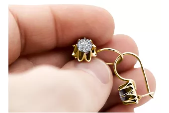 Aur galben 14K 14K (585) Zircon cercei vec092y Rusesc Sovietic URSS Vintage bijuterii Art Deco style