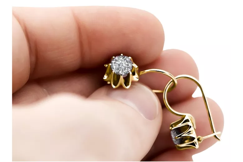 14k geltonas auksas 14K (585) Zircon auskarai vec092y Rusų Tarybinis TSRS Vintage Art Deco style