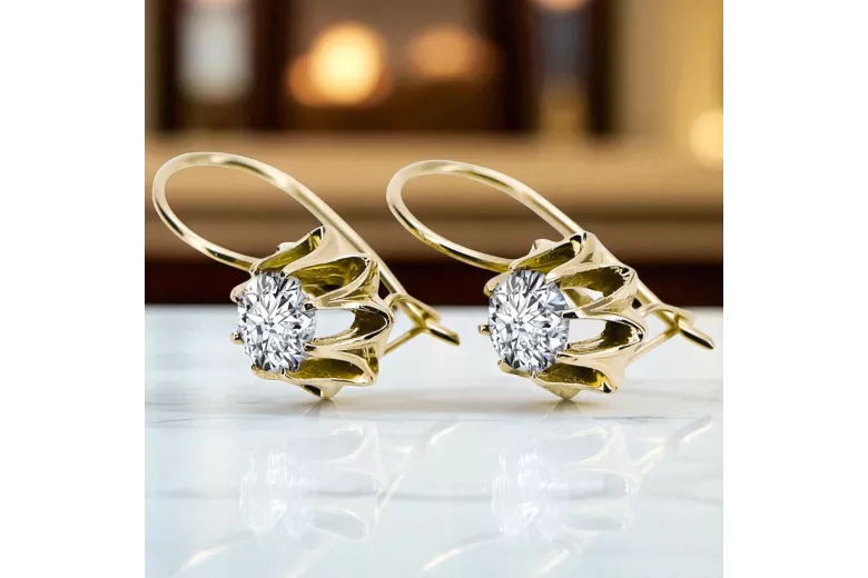 Aur galben 14K 14K (585) Zircon cercei vec092y Rusesc Sovietic URSS Vintage bijuterii Art Deco style