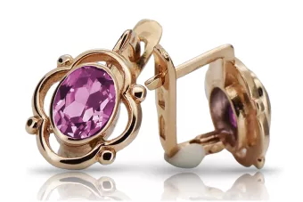 Vintage roz roz 14k 585 aur ametist cercei vec033 stil sovietic rus