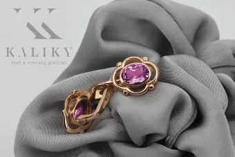Винтаж розовый 14k 585 золотой аметист сережки vec033 русский советский стиль