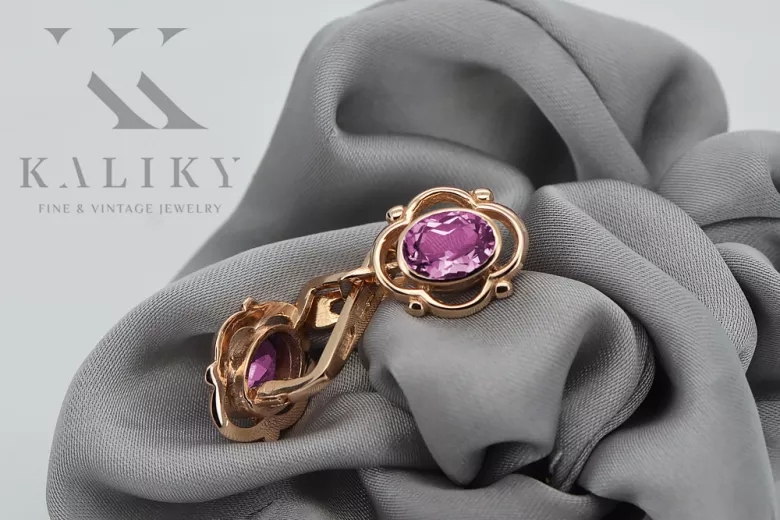 Vintage rose pink 14k 585 gold amethyst Ohrringe vec033 Russische sowjetische Stil
