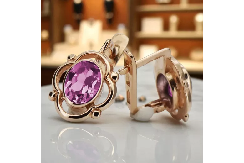 Rosa vintage rosa 14k 585 pendientes de amatista oro vec033 estilo soviético ruso