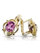 Žlutá 14k Gold 14k (585) Amethyst náušnice VEC033Y Ruský sovětský SSSR Vintage Art Deco Style