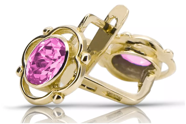 Geltona 14k Gold 14k (585) ametisst auskarai VEC033Y Rusijos sovietinis SSRS senovinis meno deco stilius
