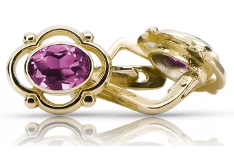 Gelb 14k Gold 14k (585) Amethyst-Ohrringe Vec033Y Russischer Sowjetischer UdSSR-Weinlese-Art-Deko-Stil