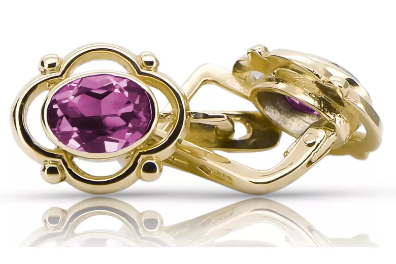 Žlutá 14k Gold 14k (585) Amethyst náušnice VEC033Y Ruský sovětský SSSR Vintage Art Deco Style