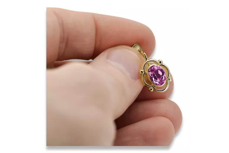 Žlutá 14k Gold 14k (585) Amethyst náušnice VEC033Y Ruský sovětský SSSR Vintage Art Deco Style