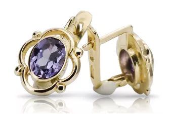 14 كارت من الذهب الأصفر 14K (585) Alexandrite أقراط vec033y روسي سوفيتي الاتحاد السوفيتي حرف يدوية فينتاج آرت ديكو style