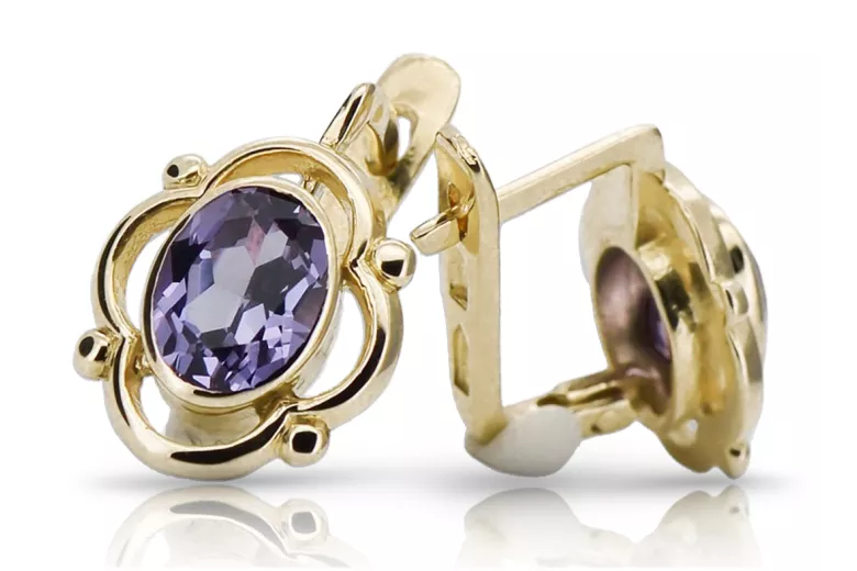 Aur galben 14K 14K (585) Alexandrite cercei vec033y Rusesc Sovietic URSS Stil Vintage Art Deco style