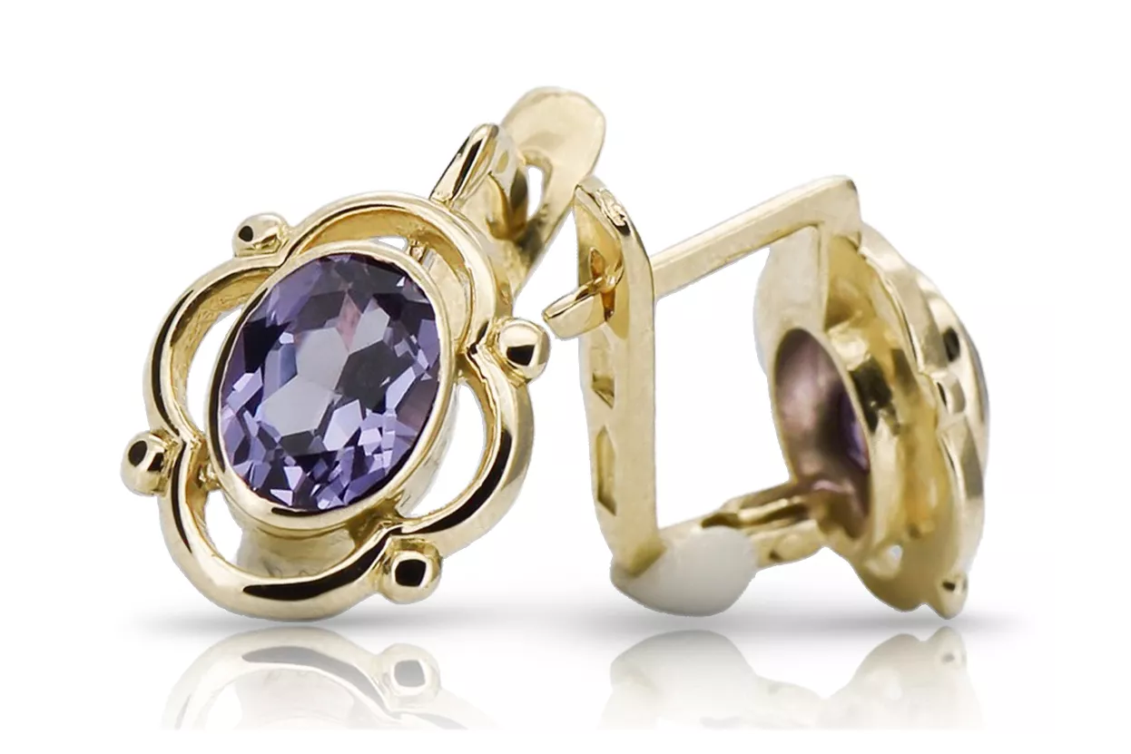 14 Karat Gelbgold 14K (585) Alexandrite ohrringe vec033y Russisch Sowjetisch UdSSR Vintage Art Deco style
