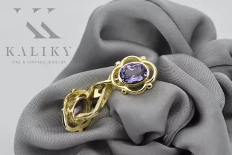 14 كارت من الذهب الأصفر 14K (585) Alexandrite أقراط vec033y روسي سوفيتي الاتحاد السوفيتي حرف يدوية فينتاج آرت ديكو style