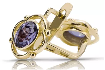 14 كارت من الذهب الأصفر 14K (585) Alexandrite أقراط vec033y روسي سوفيتي الاتحاد السوفيتي حرف يدوية فينتاج آرت ديكو style