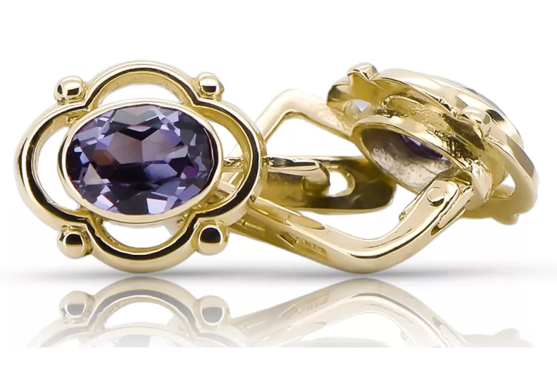 Yellow 14k gold 14K (585) Alexandrite earrings vec033y Russian Soviet USSR Vintage craft Art Deco style