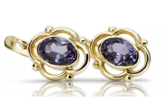 14 كارت من الذهب الأصفر 14K (585) Alexandrite أقراط vec033y روسي سوفيتي الاتحاد السوفيتي حرف يدوية فينتاج آرت ديكو style