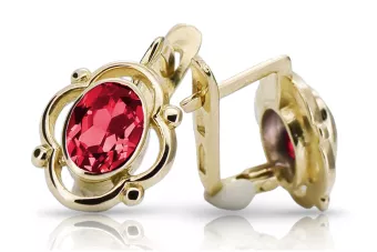 Or jaune 14 carats 14K (585) Ruby des boucles d'oreilles vec033y Russe Soviétique URSS Bijoux vintage Art Deco style