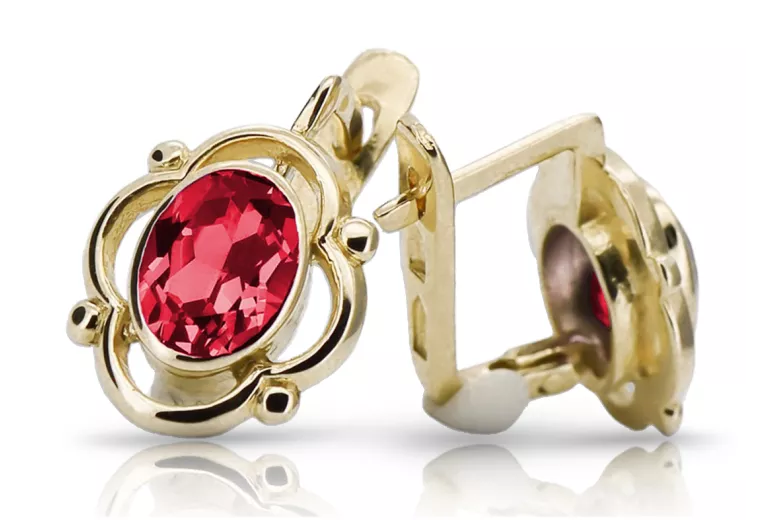14k geltonas auksas 14K (585) Ruby auskarai vec033y Rusų Tarybinis TSRS Vintažinis stilius Art Deco style