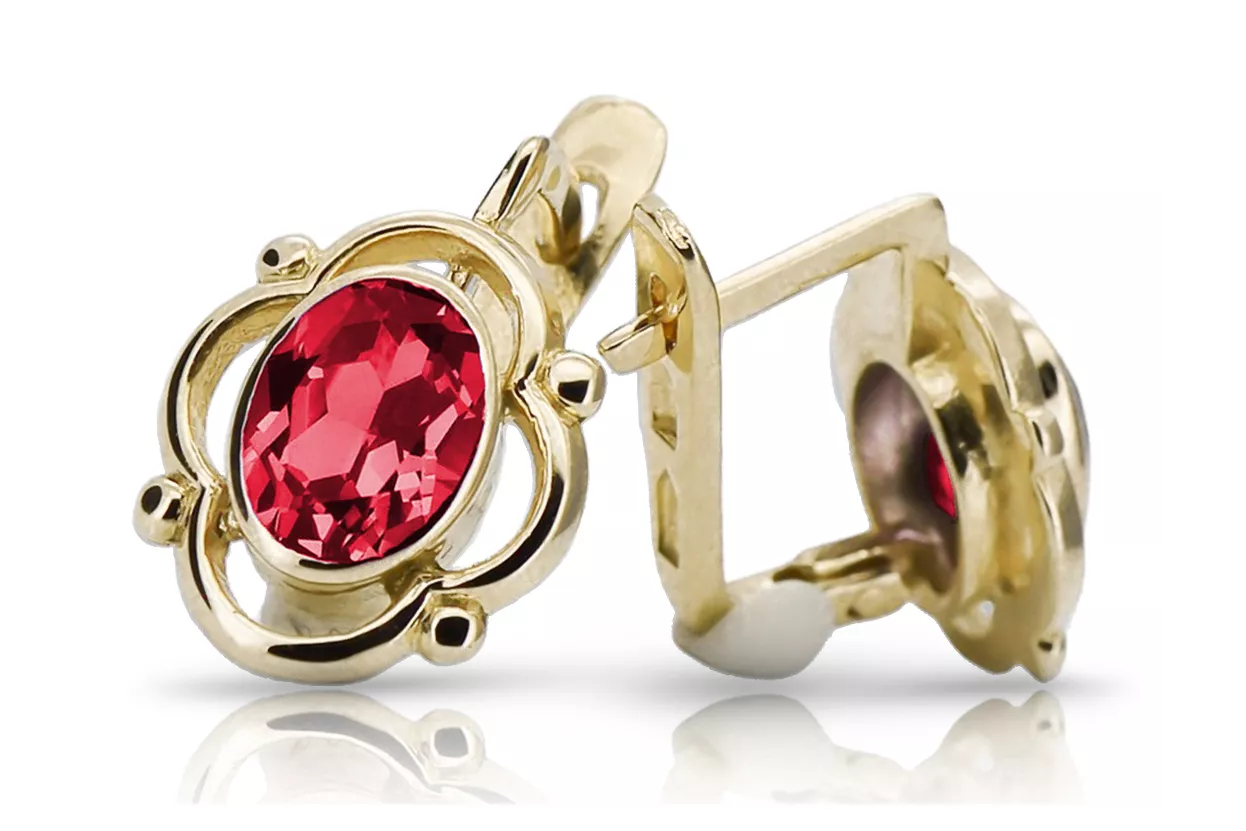 14К жовте золото 14K (585) Ruby Сережки vec033y Російський Радянський СРСР Вінтаж вироби Ар-деко style