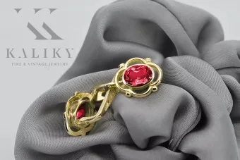 14К жовте золото 14K (585) Ruby Сережки vec033y Російський Радянський СРСР Вінтаж вироби Ар-деко style