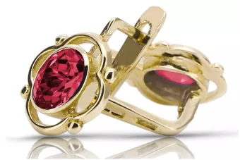 14 كارت من الذهب الأصفر 14K (585) Ruby أقراط vec033y روسي سوفيتي الاتحاد السوفيتي أسلوب فينتاج آرت ديكو style