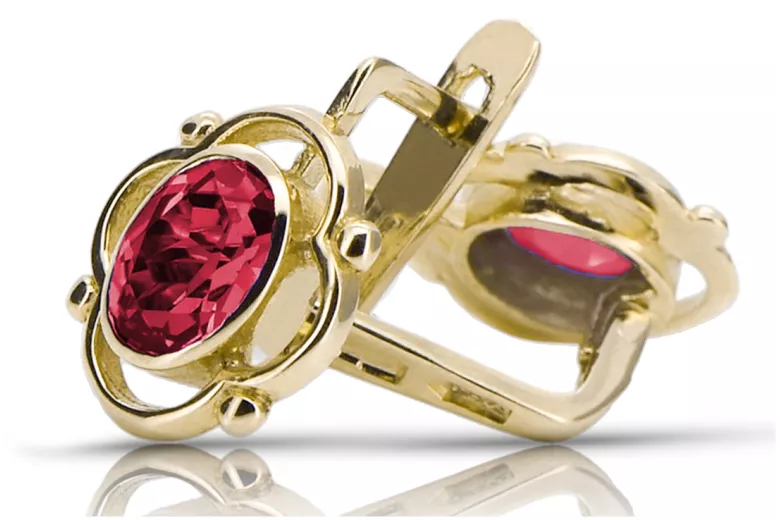 14К жовте золото 14K (585) Ruby Сережки vec033y Російський Радянський СРСР Вінтаж вироби Ар-деко style