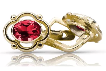 Or jaune 14 carats 14K (585) Ruby des boucles d'oreilles vec033y Russe Soviétique URSS Bijoux vintage Art Deco style