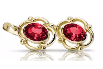 14-ка/желтое золото 14K (585) Ruby Серьги vec033y Русский Советский СССР Винтаж украшения Ар-деко style