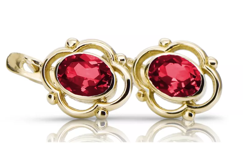 14К жовте золото 14K (585) Ruby Сережки vec033y Російський Радянський СРСР Вінтаж вироби Ар-деко style