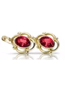 Oro amarillo de 14 quilates 14K (585) Ruby pendientes vec033y Ruso Soviético URSS Artesanía vintage Art Deco style