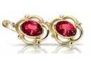 14К жовте золото 14K (585) Ruby Сережки vec033y Російський Радянський СРСР Вінтаж вироби Ар-деко style