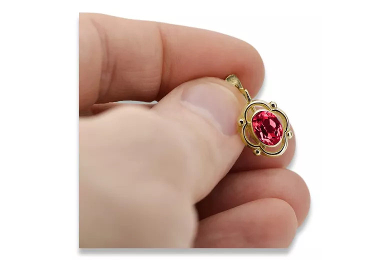 14К жовте золото 14K (585) Ruby Сережки vec033y Російський Радянський СРСР Вінтаж вироби Ар-деко style