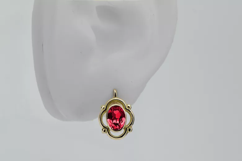 Kolczyki z 14k żółte złoto 14K (585) z Rubinem vec033y Rosyjski styl Vintage Biżuteria Art Deco