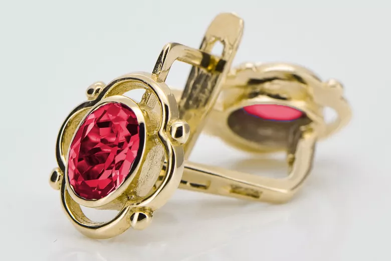 Kolczyki z 14k żółte złoto 14K (585) z Rubinem vec033y Rosyjski styl Vintage Biżuteria Art Deco
