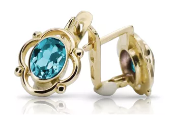 14-ка/желтое золото 14K (585) Aquamarine Серьги vec033y Русский Советский СССР Винтаж Ар-деко style