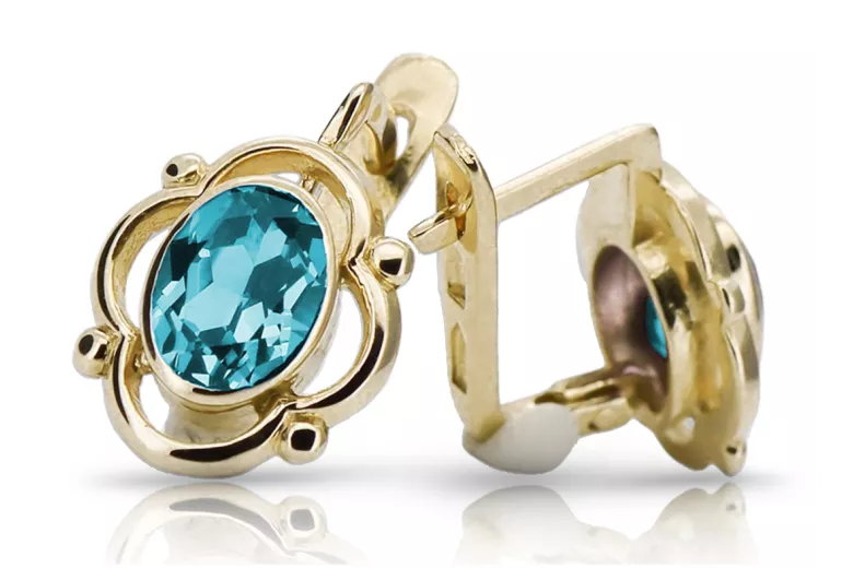 14 Karat Gelbgold 14K (585) Aquamarine ohrringe vec033y Russisch Sowjetisch UdSSR Vintage Handwerk Art Deco style