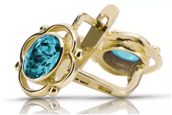 Oro amarillo de 14 quilates 14K (585) Aquamarine pendientes vec033y Ruso Soviético URSS Artesanía vintage Art Deco style