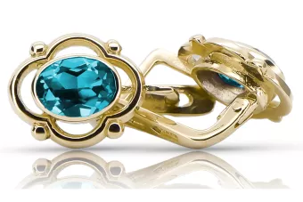 14k κίτρινο χρυσό 14K (585) Aquamarine Σκουλαρίκια vec033y Russian Soviet USSR Vintage craft Art Deco style