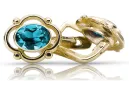 Or jaune 14 carats 14K (585) Aquamarine des boucles d'oreilles vec033y Russe Soviétique URSS Style vintage Art Deco style